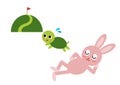 Vector Illustration of the hare and the tortoise. Fairy fable tale characters. Rabbit and turtle racing. Royalty Free Stock Photo